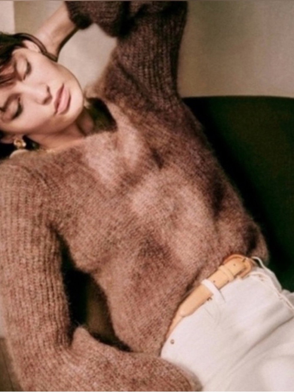Sezane Chocolate Brown Mohair-Blend Crew Sweater